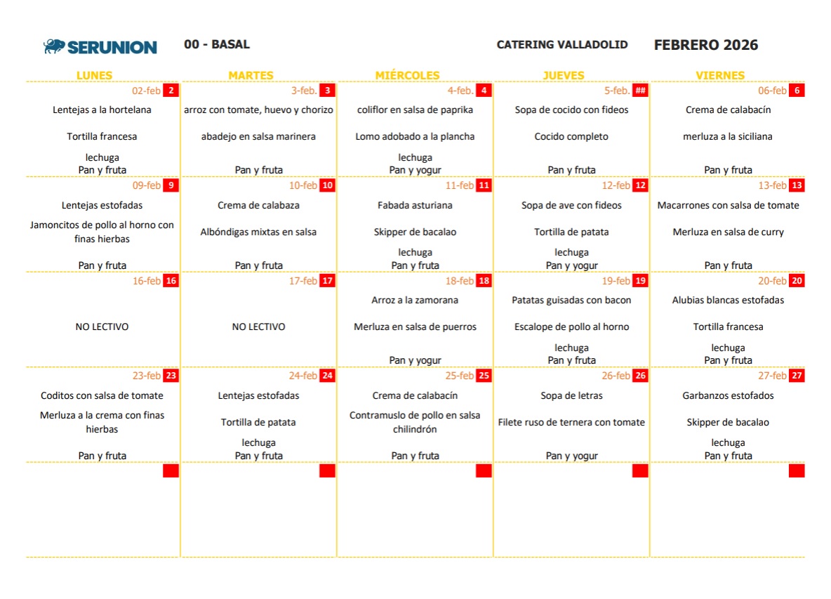 menú febrero 2026